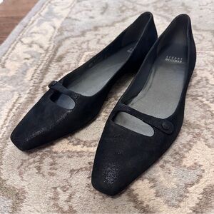 Stuart Weitzman Black Glitter Mary Jane Flats Size 10.5N NARROW